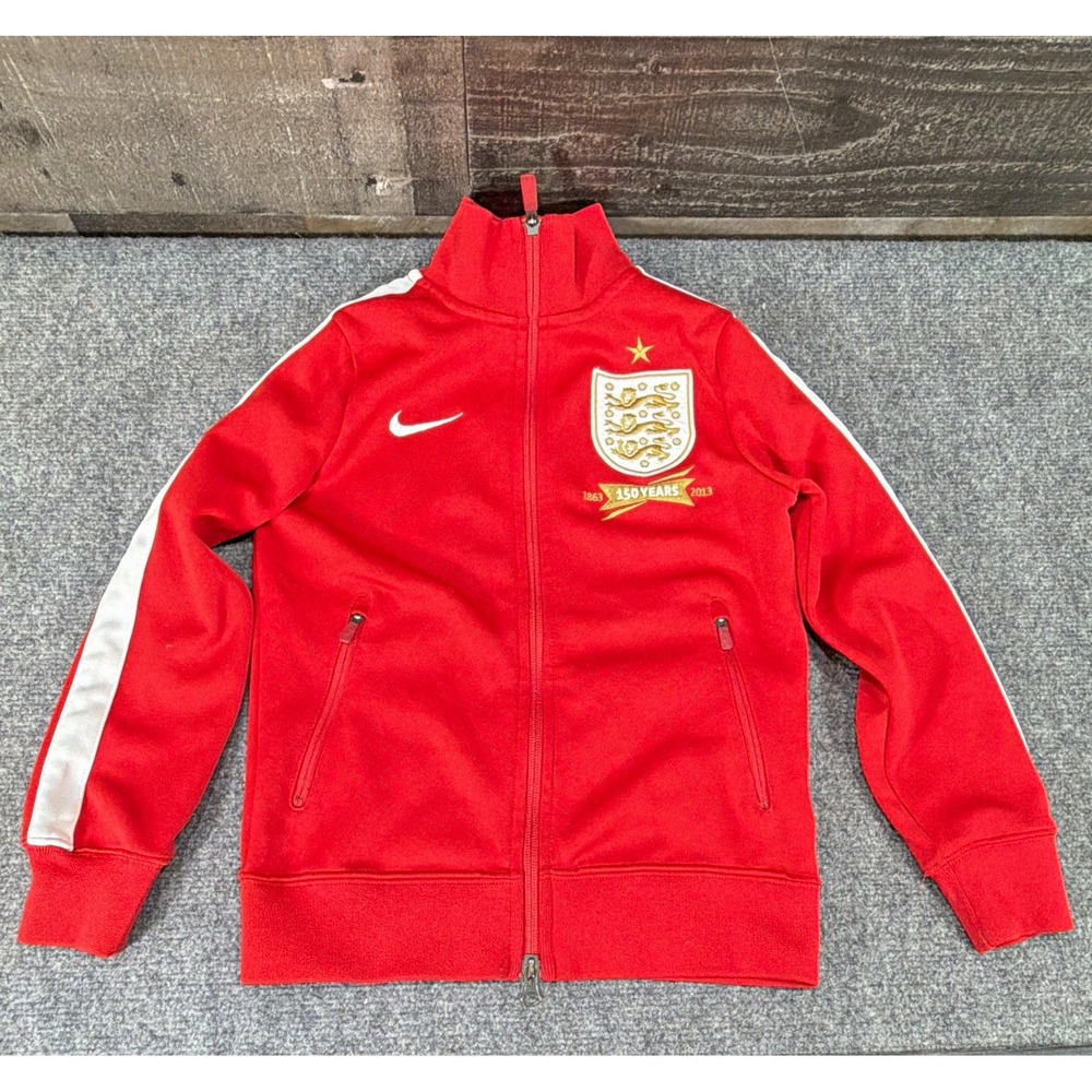 Nike England Soccer Full Zip Track Jacket Red/White Boys Youth Size S 150 Years